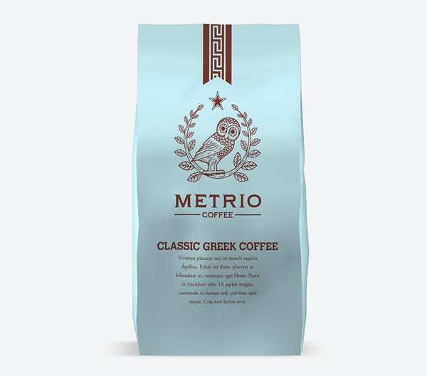 Packaging for Metrio Classic Greek Coffee.