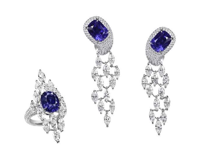Natural ceylan sapphires and diamonds set