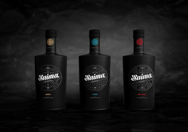 The Saima Vodka series, in black.